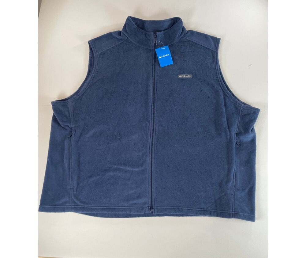 Columbia Fleece Vest Size 6X Navy Full Zip Stand Collar Pockets NWT